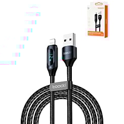 Toocki USB A-L Non-MFI Fast Charging Data Cable w/ Display (BLACK) (12W) (6ft) (Only Ground Shipping)