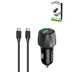 Esoulk PD&QC USB C+A Car Charger with USB C-C Cable (48W) (3ft) (BLACK) (Only Ground Shipping)