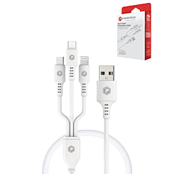 PowerPeak ECONOMY 3in1 USB C+A+M Cable (WHITE) (3ft) (Only Ground Shipping)