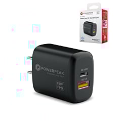 PowerPeak PD USB A+C Wall Dual Port Charger - BLACK (35W) (Only Ground Shipping)