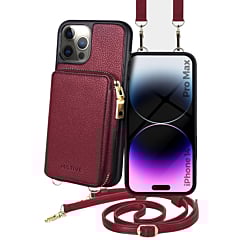 Motive Base Crossbody Zipper Purse Case - RED for iPhone 14 Pro Max (Only Ground Shipping)