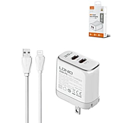 LDNIO A2528C Dual USB C Wall Charger with USB A-L Non-MFI Cable (35W) (3ft) (Only Ground Shipping)