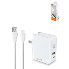LDNIO A4403C USB A+C Wall Charger with USB A-L Non-MFI Cable (20W) (3ft) (Only Ground Shipping)