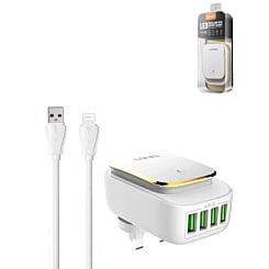 LDNIO A4405 5V 4x USB A Wall Charger with USB A-L Non-MFI Cable (3ft) (22W) (Only Ground Shipping)