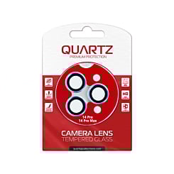 Stock up on the QUARTZ HD tempered glass with metal ring for the iPhone 14 Pro and 14 Pro Max back camera in Blue.