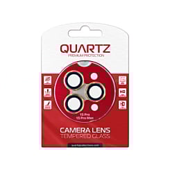 Grab the wholesale deals on the QUARTZ HD Tempered Glass with Metal Ring for iPhone 15 Pro and 15 Pro Max Back Camera in gold.
