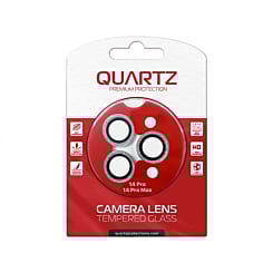 Stock up on the QUARTZ HD tempered glass in White with glitter diamond camera lens for the iPhone 14 Pro and 14 Pro Max back camera.