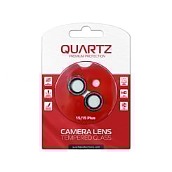 Purchase the Quartz HD tempered glass with glitter diamond camera lens for iPhone 15 and 15 Plus back camera, black.