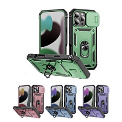 iPhone 16 Pro Max Dual Layers Hybrid Case w/Metal Ring And Camera Protector (Only Ground Shipping)