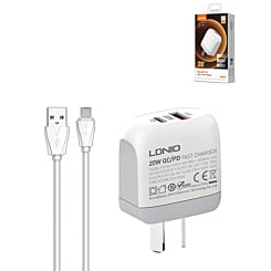LDNIO A2316C PD+QC3.0 USB A+C Wall Charger with USB A-M Cable (3ft) (20W) (Only Ground Shipping)