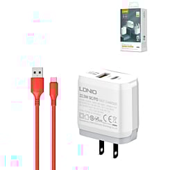 LDNIO A2421C QC3.0+PD USB A+C Wall Charger with USB A-C Cable (22W) (3ft) (Only Ground Shipping)