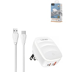 LDNIO A2425C QC3.0+PD Lamp USB A+C Wall Charger with USB A-C Cable (20W) (3ft) (Only Ground Shipping)