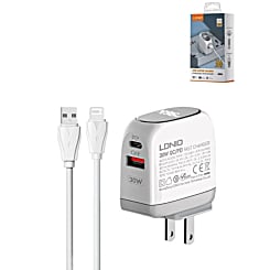 LDNIO A2522C QC3.0+PD Dual USB A Wall Charger w/ USB A-L Non-MFI Cable (30W) (3ft) (Only Ground Shipping)