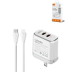 LDNIO A2528C Dual USB C Wall Charger with USB C-L MFI Cable (35W) (3ft) (Only Ground Shipping)