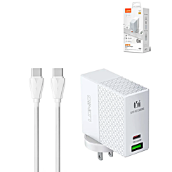LDNIO A2620C USB A+C Wall Charger with USB C-C Non-MFI Cable (65W) (3ft) (Only Ground Shipping)