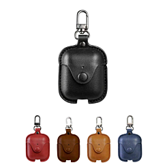 AirPods 1/2 ShockProof Carrying Leather Protective Case w/ Keychain