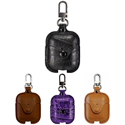 AirPods 1/2 ShockProof Carrying Leather Protective Case w/ Keychain