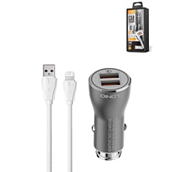 LDNIO C407Q QC3.0 Dual USB-A Car Charger with USB A-L Non-MFI Cable (3ft) (36W) (Only Ground Shipping)