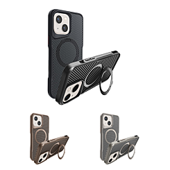 Carbon Fiber Magnetic Kickstand Case for iPhone 14 Plus / 15 Plus