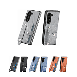 Carbon Fiber Texture Card Slot Wrist Strap Holder Case for Galaxy Z Fold 6