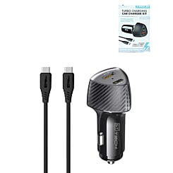 USB-A Car Charger with USB C-C Cable (BLACK) (3ft) (38W) (Only Ground Shipping)