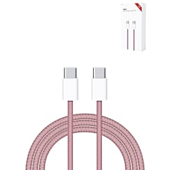 Buy the 3 ft 60W USB-C to USB-C fast charging cable for iPhone 16, iPhone 15, and iPad series in pink.