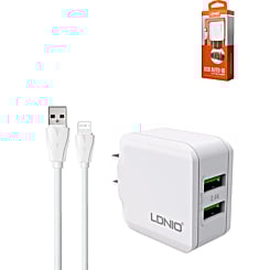 LDNIO A2201 Dual USB-A Wall Charger (5V/3.4A) with USB A-L Cable (3ft) (17W) (Only Ground Shipping)
