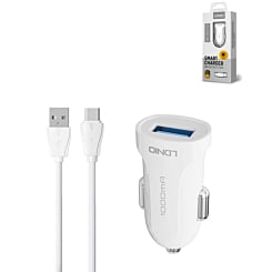 LDNIO C17 1A USB-A Car Charger with USB-C Cable (WHITE) (3ft) (12W) (Only Ground Shipping)