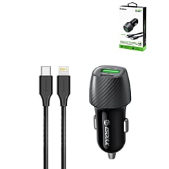 Esoulk USB C+A PD/QC Car Adapter w/ USB C-L Cable (48W) (3Ft) (BLACK) (Only Ground Shipping)