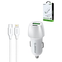 Esoulk USB C+A PD/QC Car Adapter w/ USB C-L Cable (48W) (3Ft) (WHITE) (Only Ground Shipping)