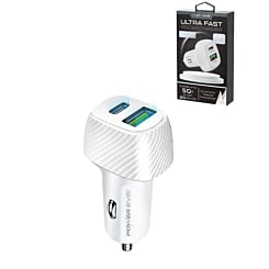 USB C-A Ultra Fast Car Charger (30W) - WHITE (Only Ground Shipping)