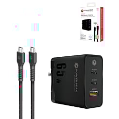 PowerPeak Triple Port GAN Charger with USB C-C Cable - BLACK (6 ft) (65W) (Only Ground Shipping)
