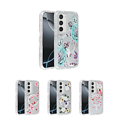 Flower Design Transparent Case w/ Wireless Charger for Galaxy S23 Plus (Only Ground Shipping)