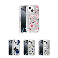 Flower Design Transparent Case w/ Wireless Charger for iPhone 14 Plus / 15 Plus