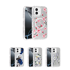 Flower Design Transparent Case w/ Wireless Charger for iPhone 16 Plus (Only Ground Shipping)