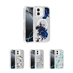 Flower Design Transparent Case w/ Wireless Charger for iPhone 16 (Only Ground Shipping)