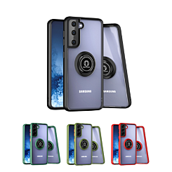 Galaxy S21 FE Hard PC Rear / Soft TPU Colorful Border Case with I-ring Holder