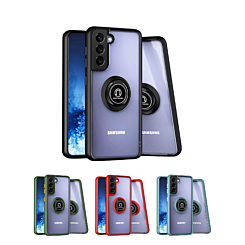 Galaxy S21 Hard PC Rear / Soft TPU Colorful Border Case w/I-ring Holder