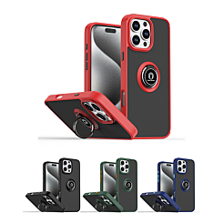 Hard PC Rear / Soft TPU Colorful Border Case with I-ring Holder for iPhone 16 Pro Max (Only Ground Shipping)