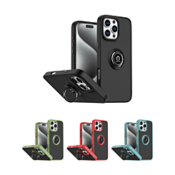 Hard PC Rear / Soft TPU Colorful Border Case with I-ring Holder for iPhone 16 Pro Max (Only Ground Shipping)