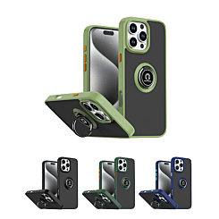 Hard PC Rear / Soft TPU Colorful Border Case with I-ring Holder for iPhone 16 Pro (Only Ground Shipping)