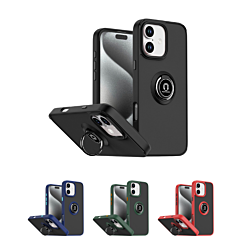 Hard PC Rear / Soft TPU Colorful Border Case with I-ring Holder for iPhone 16 (Only Ground Shipping)