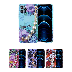 iPhone 12 Full Cover Fashion Pearl Bracelet Flowers Design Case