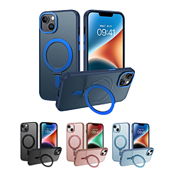 iPhone 14 / 13 Carbon Wireless Charging Case w/ Ring Stand