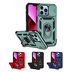 iPhone 14 Pro Max Dual Layers Hybrid Case w/Metal Ring And Camera Protector