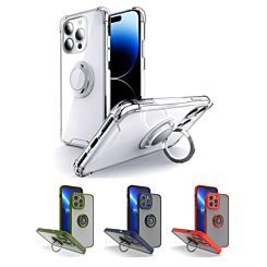iPhone 14 Pro Max Hard PC Rear / Soft TPU Colorful Border Case with I - ring Holder