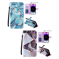 iPhone 14 Pro Max Marble Design Leather Wallet Case with Card Slot