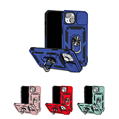 iPhone 15 Dual Layers Hybrid Case w/Metal Ring And Camera Protector