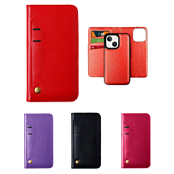 iPhone 15 Genuine Leather Magnetic Wallet Case w/Credit Card Slot