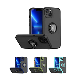 iPhone 15 Hard PC Rear / Soft TPU Colorful Border Case w/ I - ring Holder